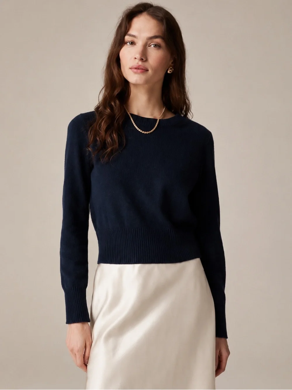 J.Crew Cashmere Navy Fitted Cropped Crewneck Sweater Small